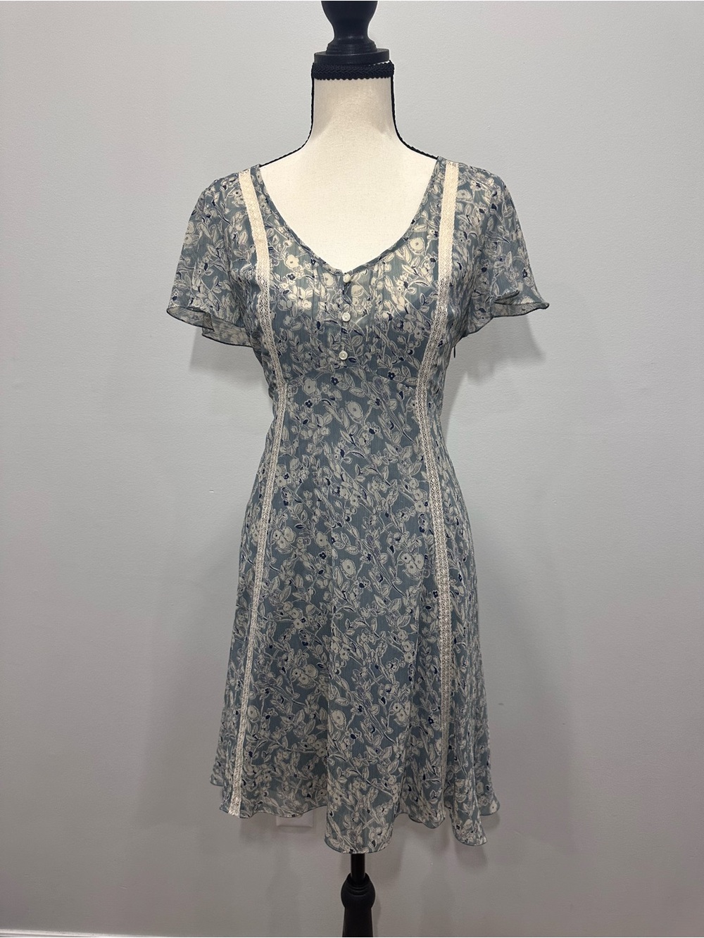 RALPH LAUREN DENIM & SUPPLY Floral Lace Blue Bias Cut Cottagecore Dress Size 8 - Picture 1 of 12